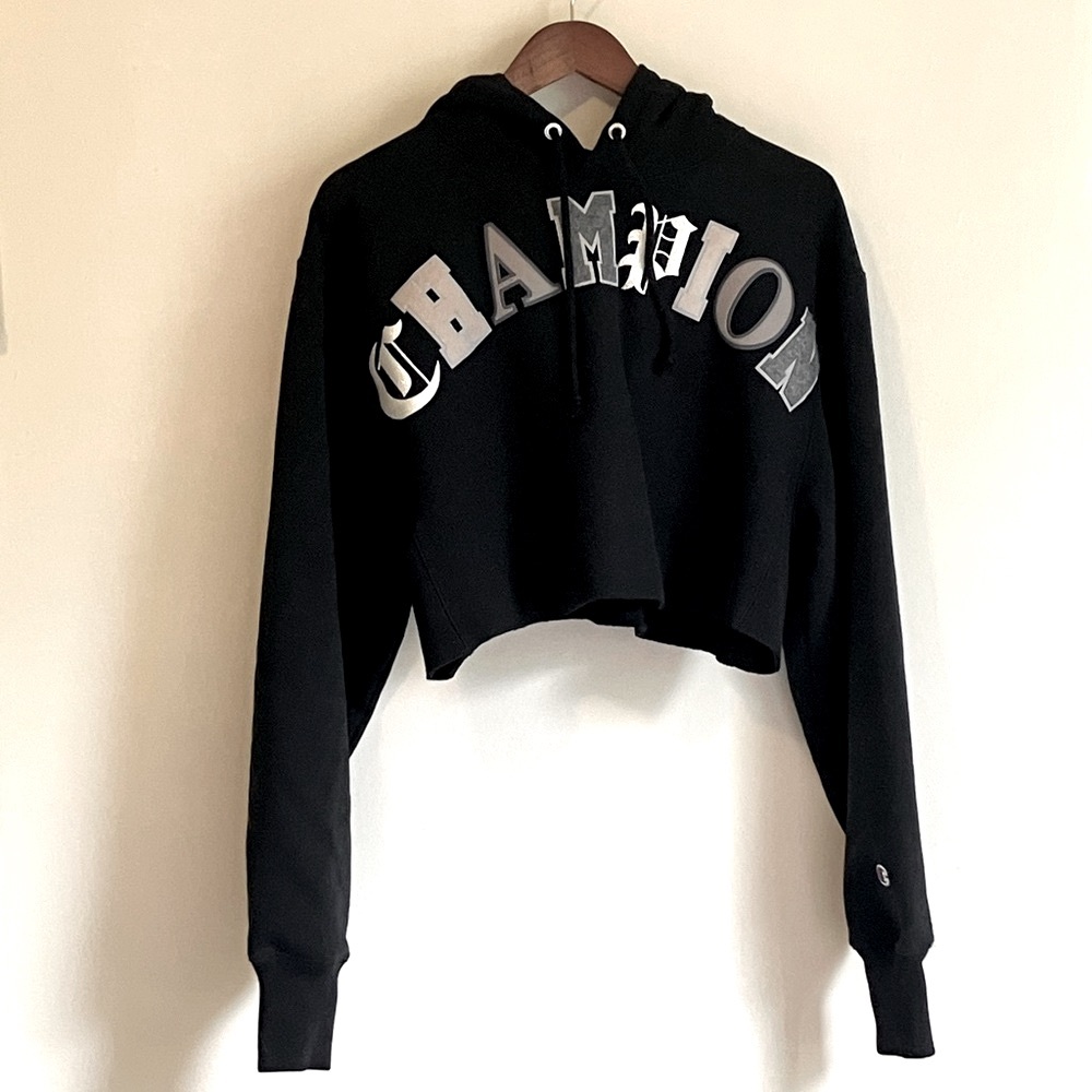 Champion Black Logo Cropped Sweatshirt